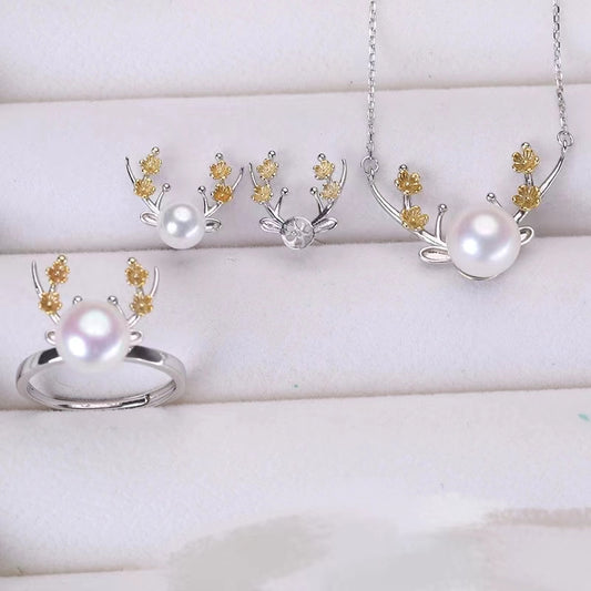 (S016)  S925 sterling silver deer set setting
