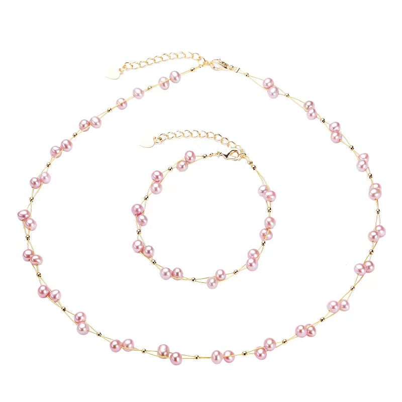 (J064)   Babysbreath pearl set necklace & bracelet