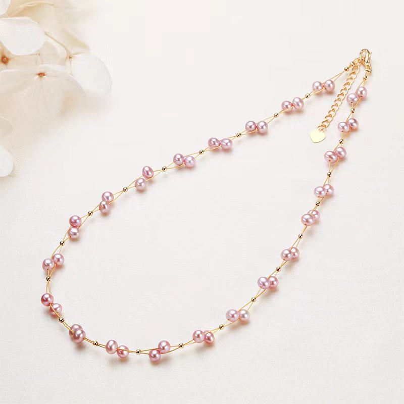 (J064)   Babysbreath pearl set necklace & bracelet