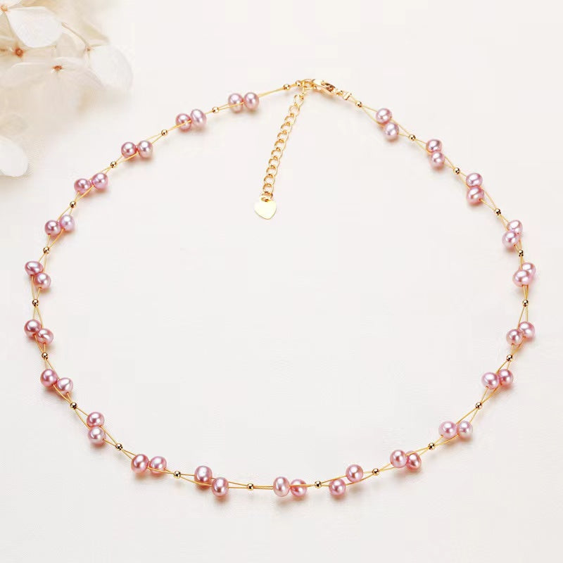 (J064)   Babysbreath pearl set necklace & bracelet