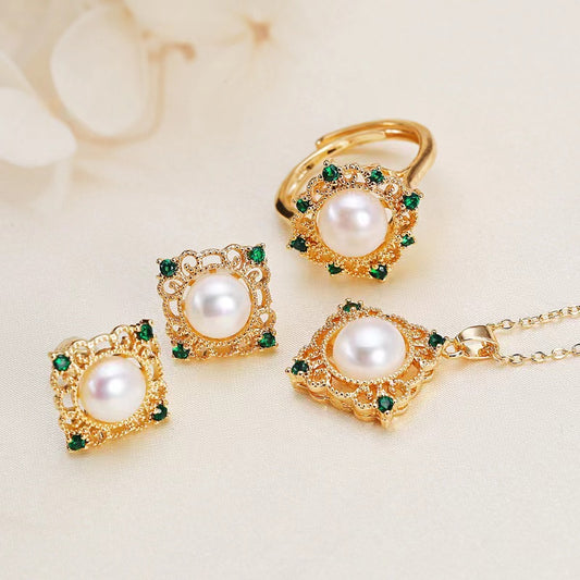 (J050)   Fresh water pearl set--Pendant & Ring & Earring