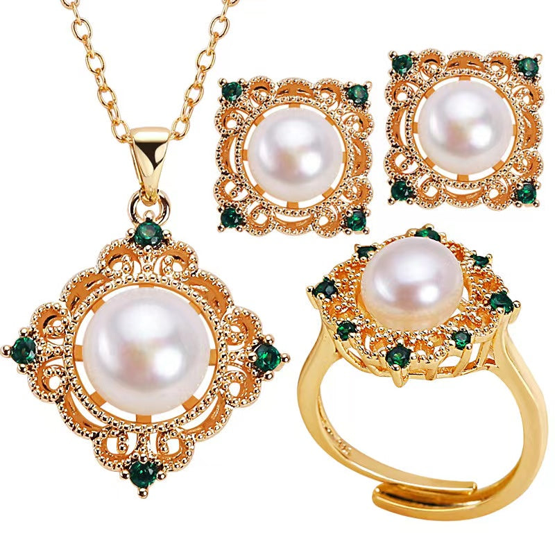 (J050)   Fresh water pearl set--Pendant & Ring & Earring