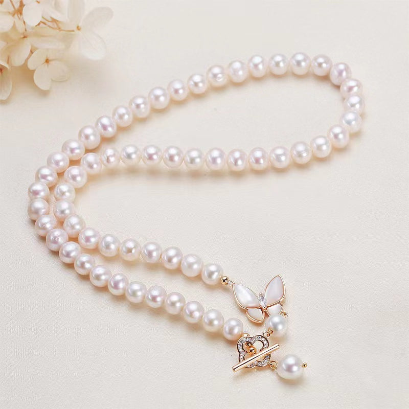 (J063)   Butterfly pearl set-necklace & bracelet