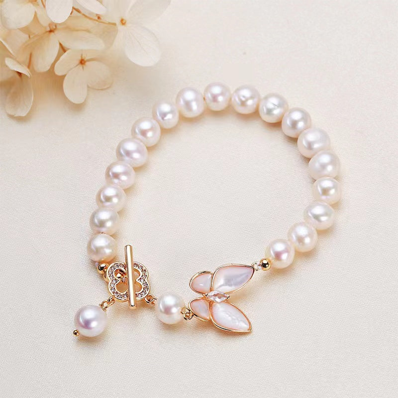 (J063)   Butterfly pearl set-necklace & bracelet