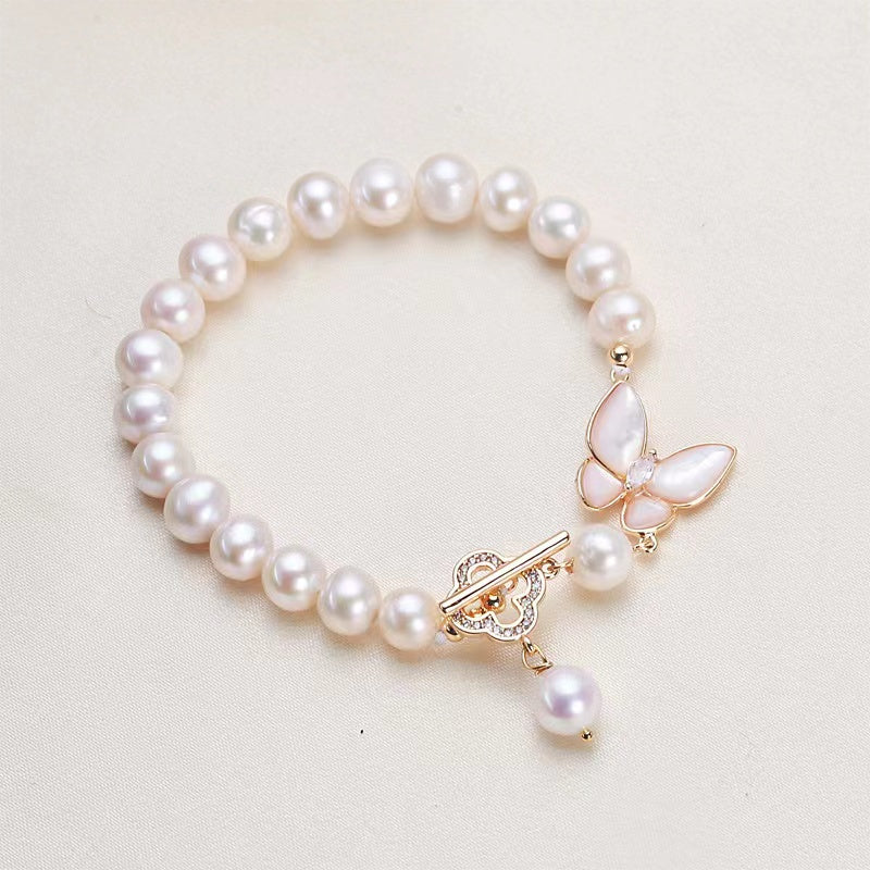 (J063)   Butterfly pearl set-necklace & bracelet