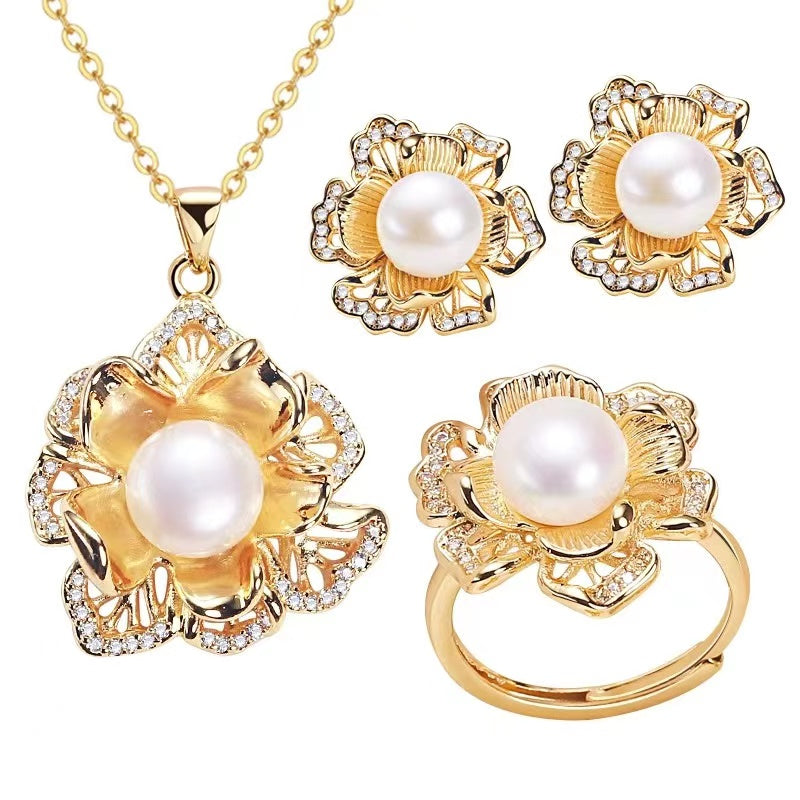(J049)   Fresh water pearl set-Pendant & Ring & Earring