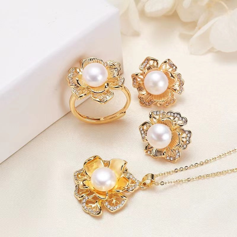 (J049)   Fresh water pearl set-Pendant & Ring & Earring