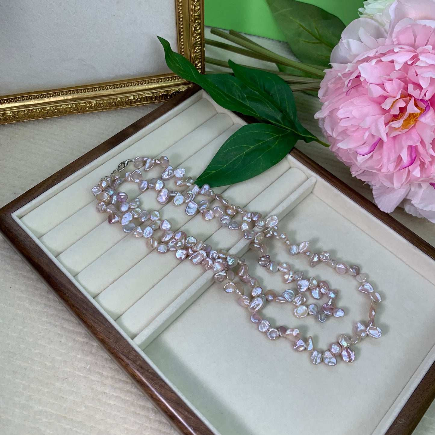 (N013)Baroque Petal Full Pearl Necklace USD600