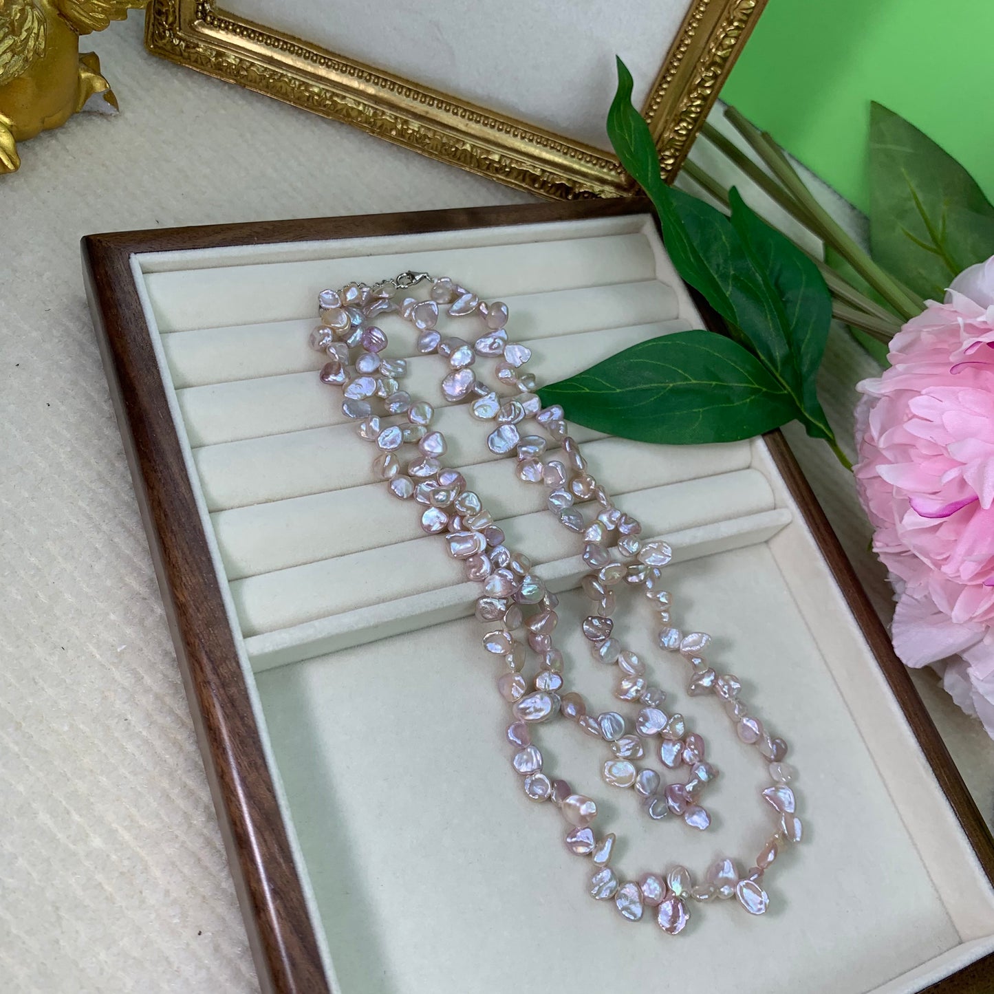 (N013)Baroque Petal Full Pearl Necklace USD600