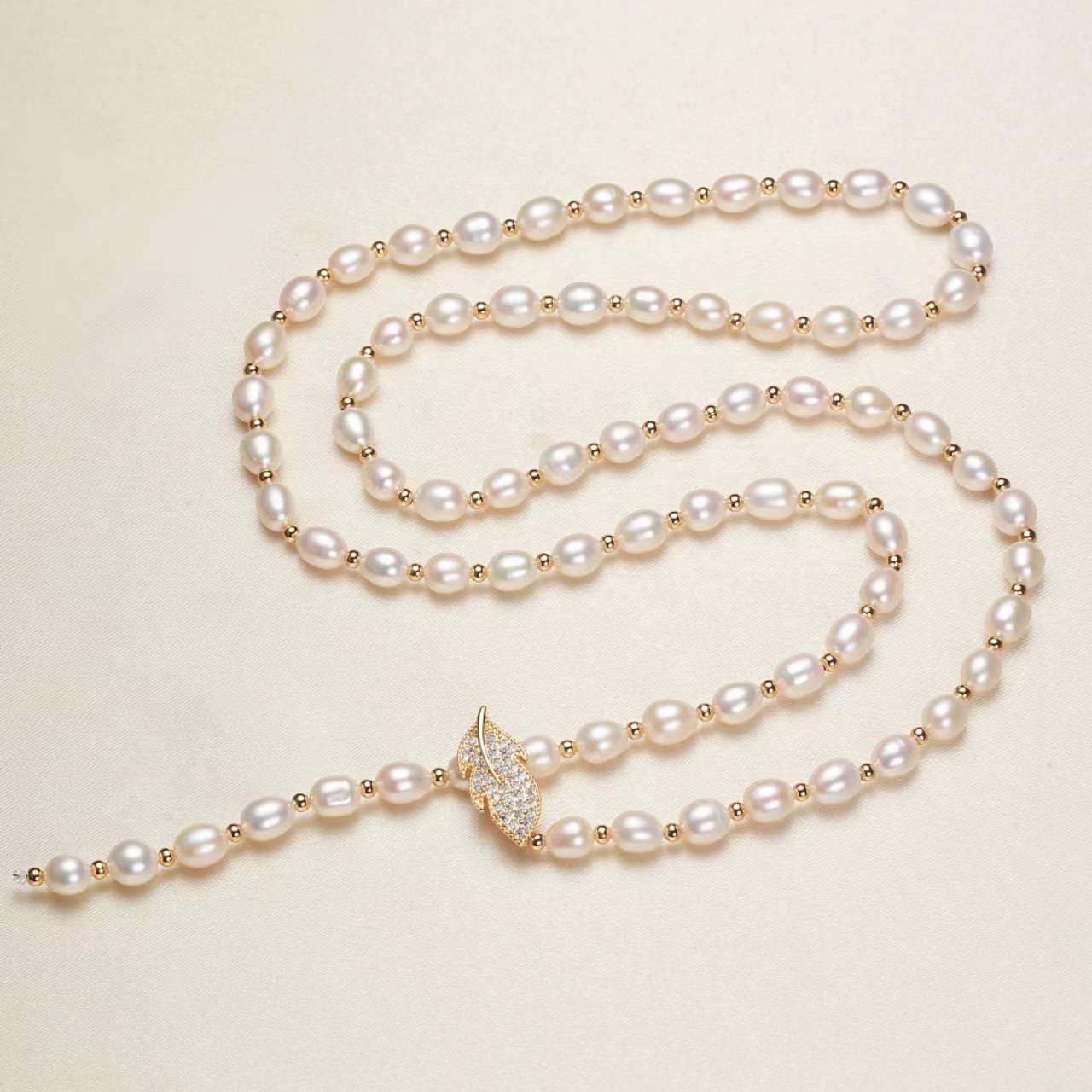 (N056)Leaf long Necklace