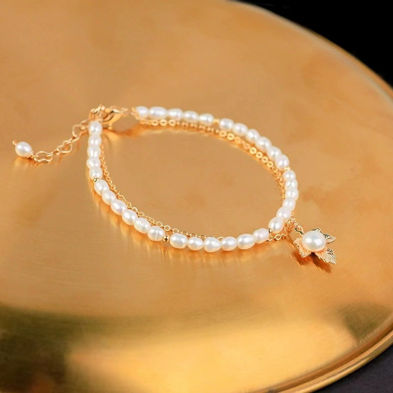 (B029) maple leaves pearl bracelet