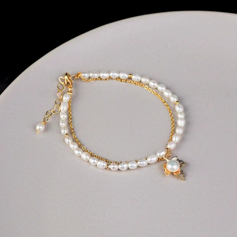 (B029) maple leaves pearl bracelet