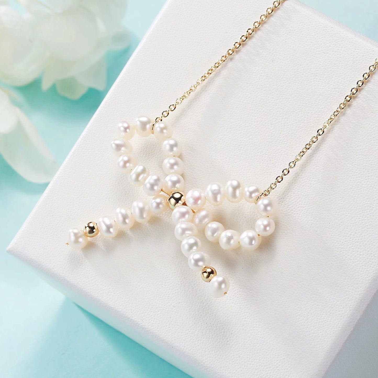 (P022) Bow style pearl pendant S925