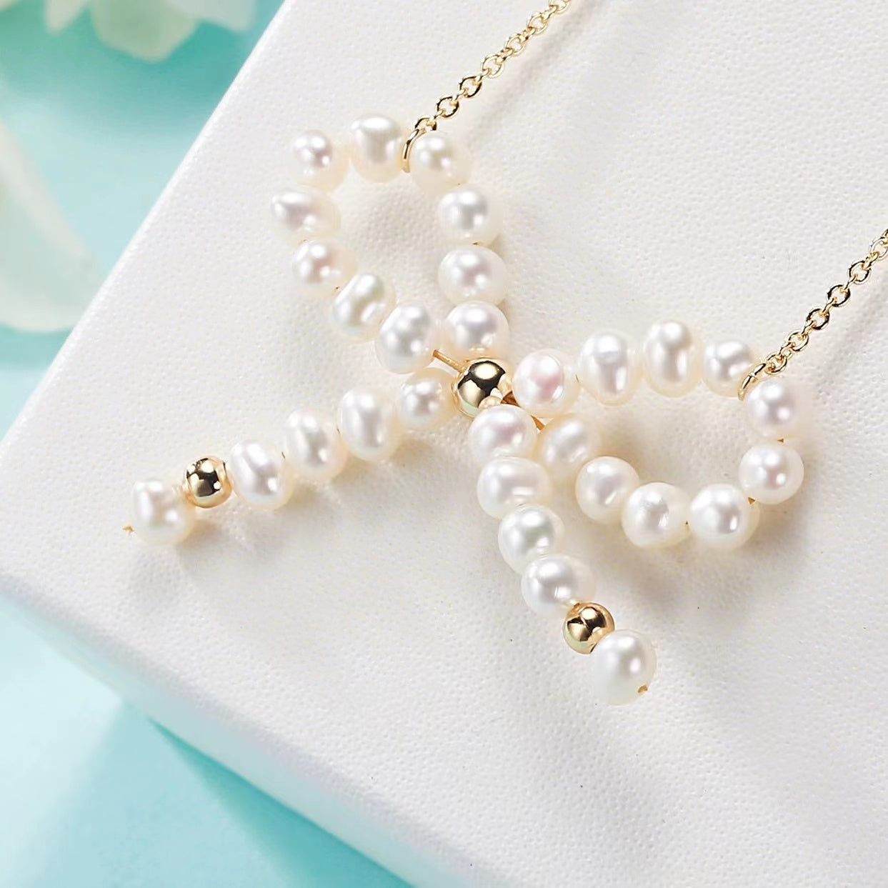 (P022) Bow style pearl pendant S925