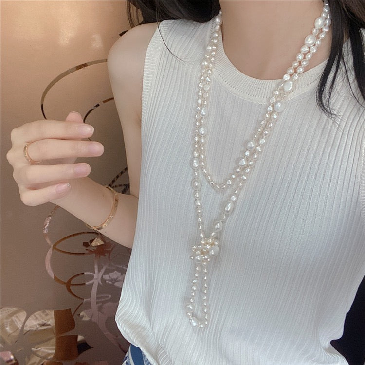 (N008)Baroque freshwater pearl necklace multi-layer irregular layered long sweater necklace