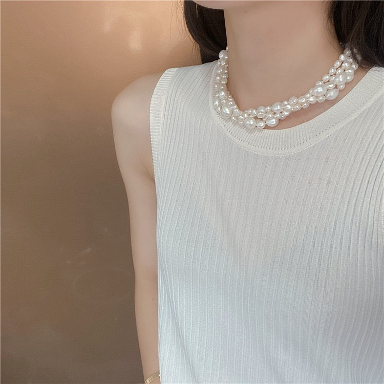 (N008)Baroque freshwater pearl necklace multi-layer irregular layered long sweater necklace