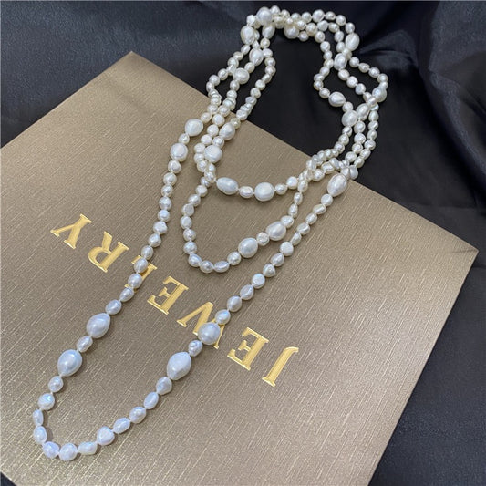 (N008)Baroque freshwater pearl necklace multi-layer irregular layered long sweater necklace