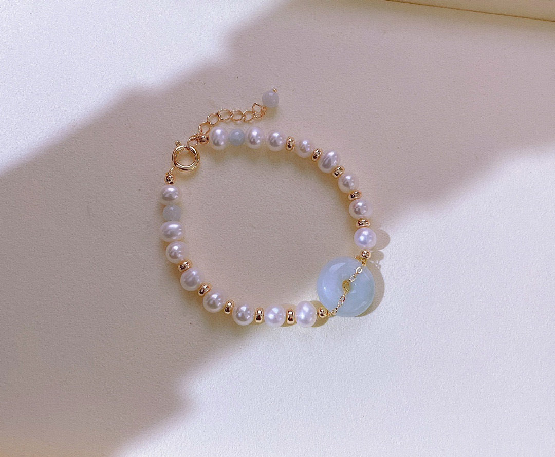 (J046) Jade and  Full pearl set