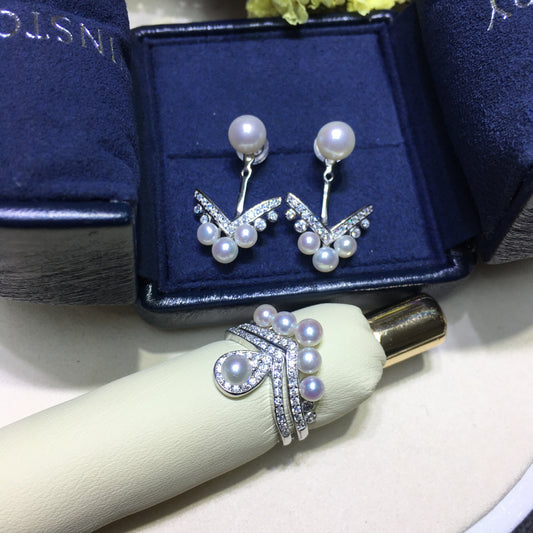 (J035)  pearl set -Earring & Ring