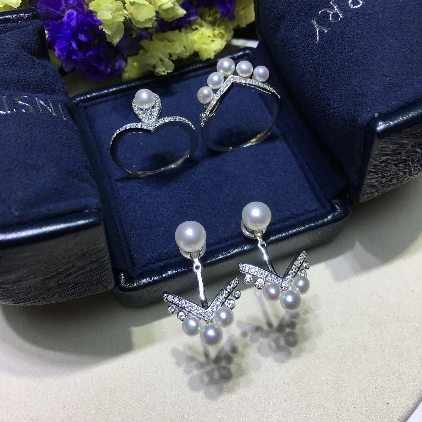(J035)  pearl set -Earring & Ring
