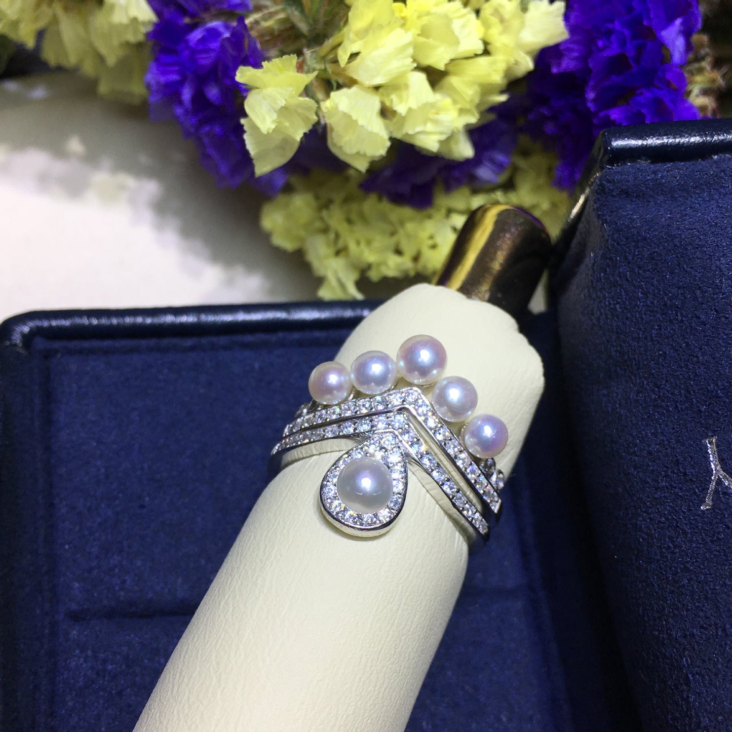 (J035)  pearl set -Earring & Ring