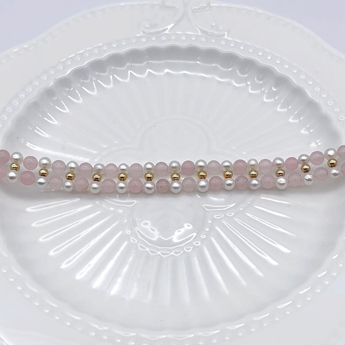 Bracelet de perles d'akoya en quartz rose