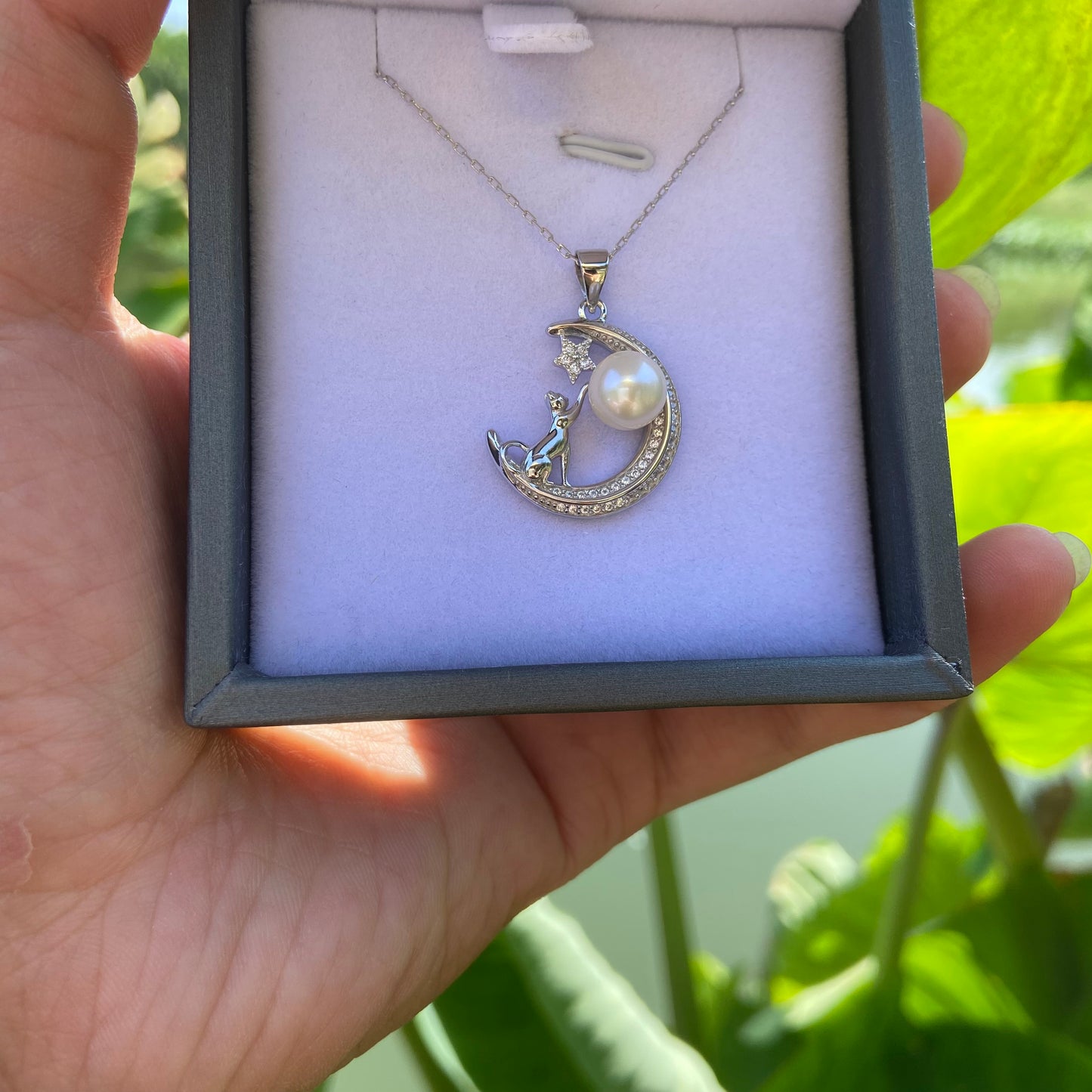 Cat moon necklace silver pendant usd35