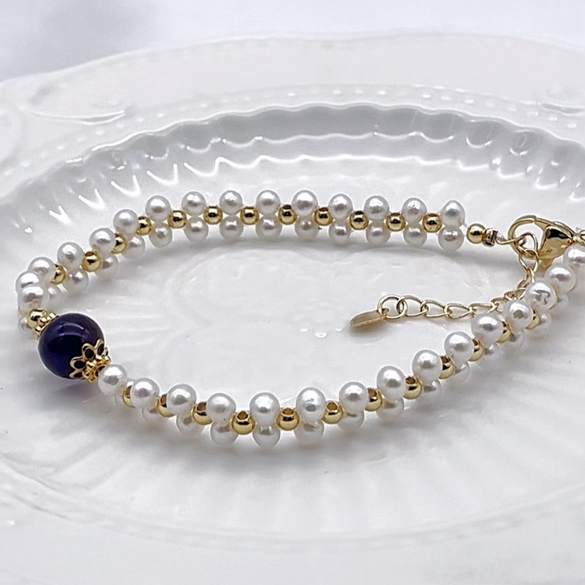 Bracelet améthyste et perles d'akoya