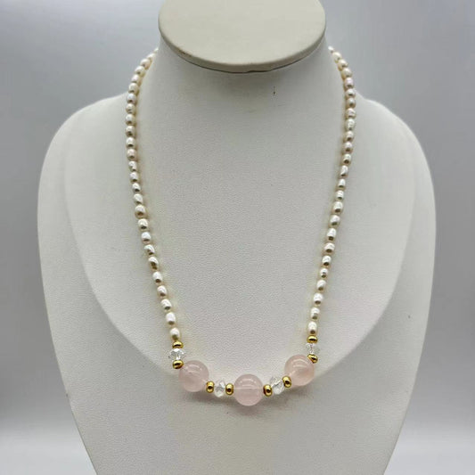 Pink crystal pearl necklace