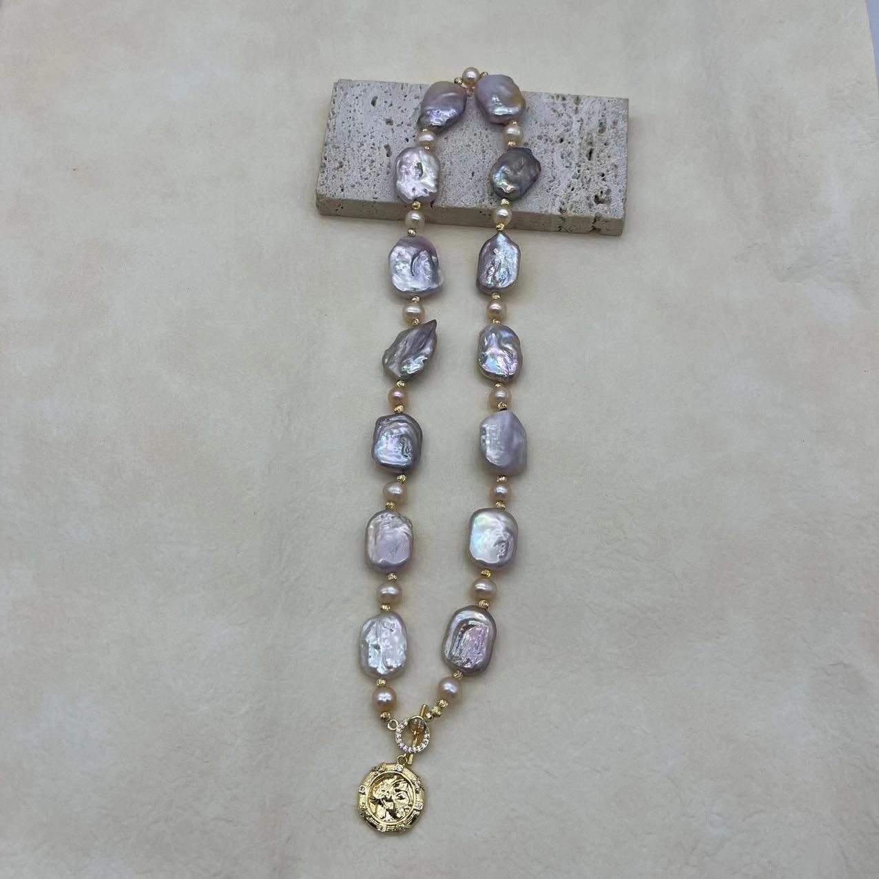 Rectangular Baroque pearl necklace