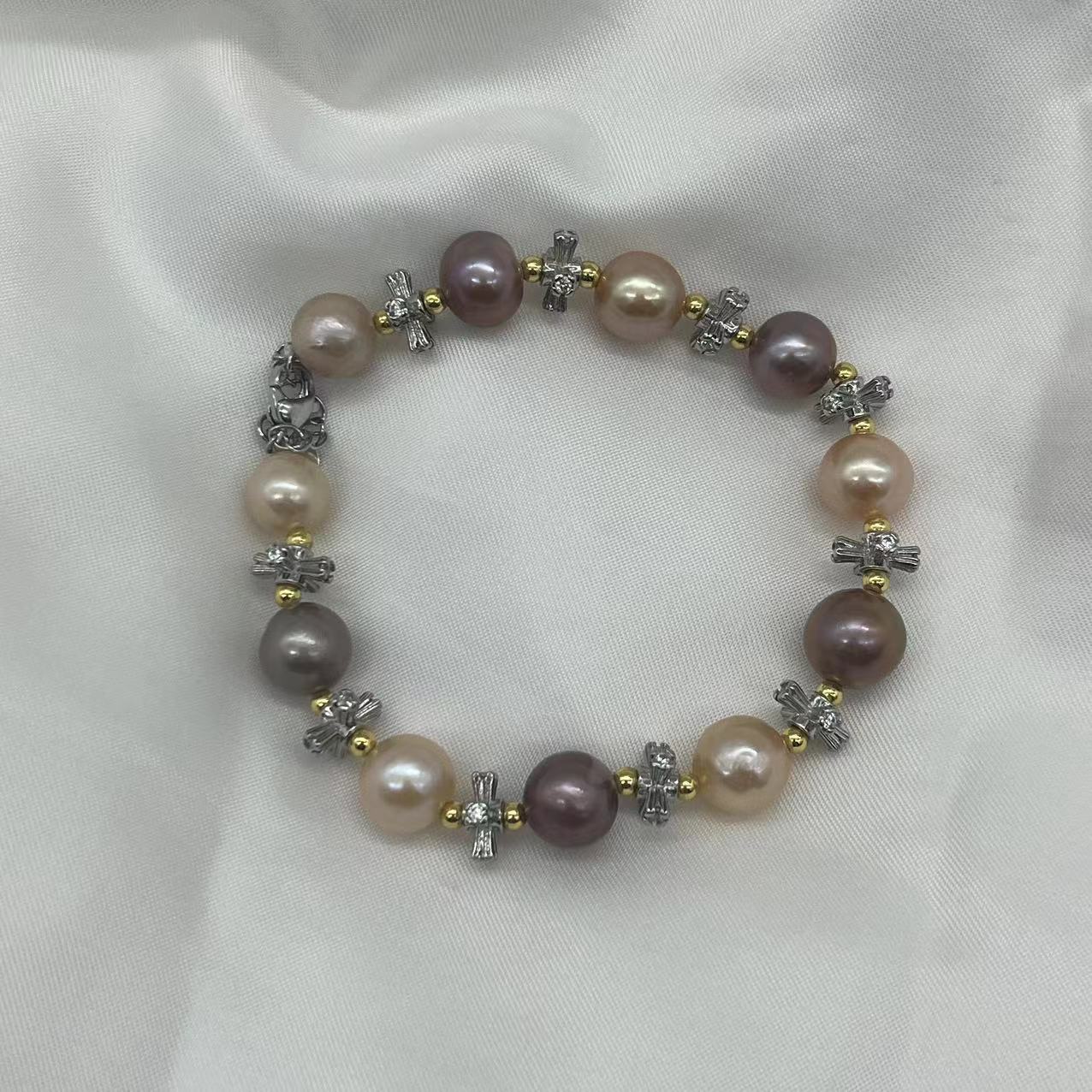 Edison and cross bead bracelet