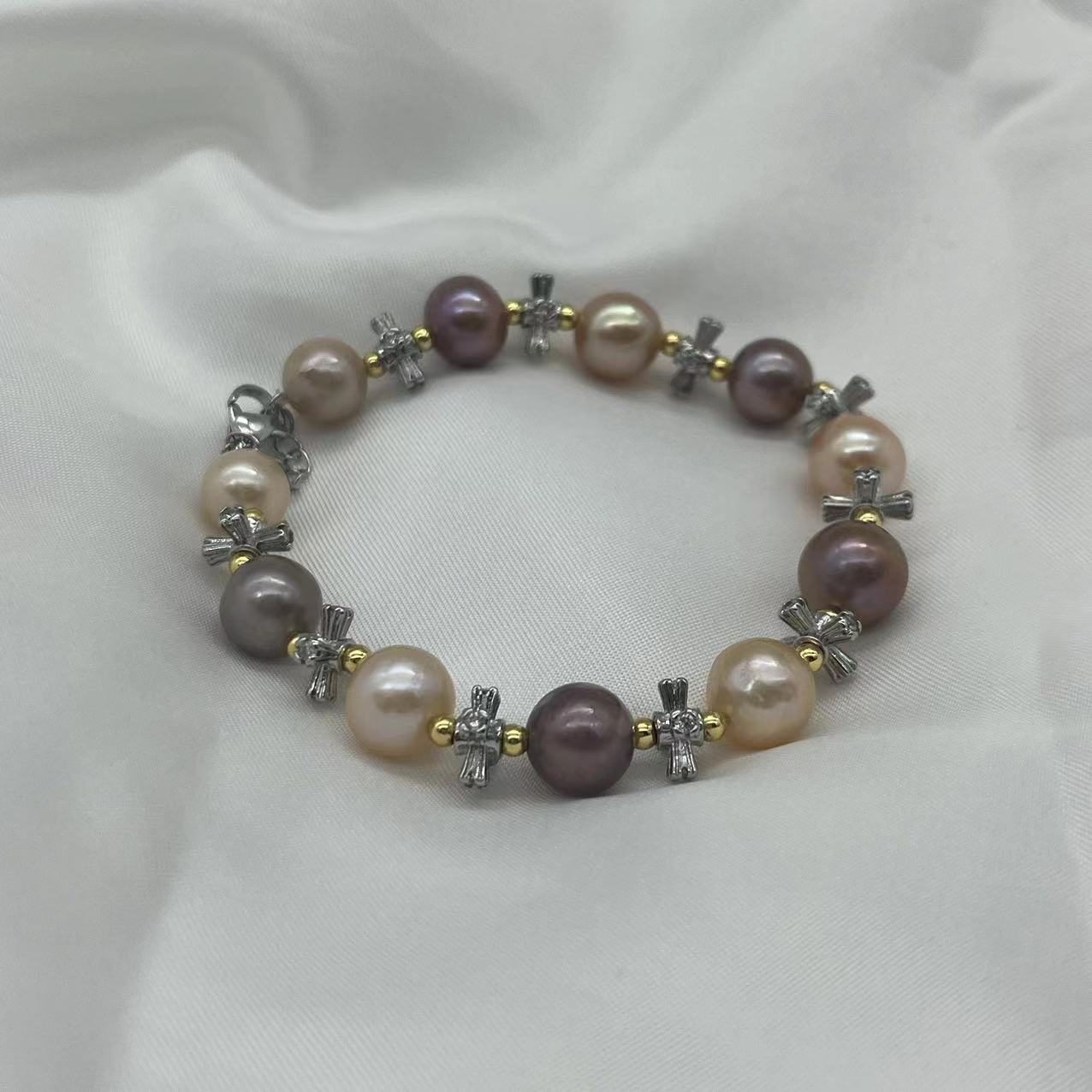 Edison and cross bead bracelet