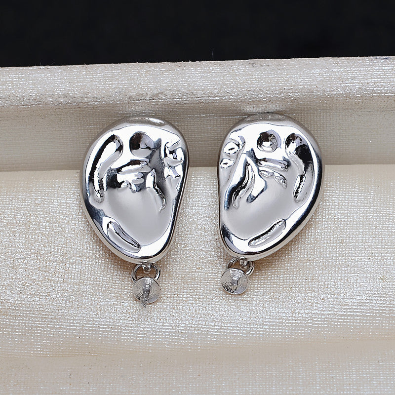 S925 sterling silver earring baroque setting (B34)