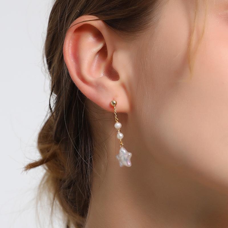 Boucles d'oreilles puces Étoile Perle