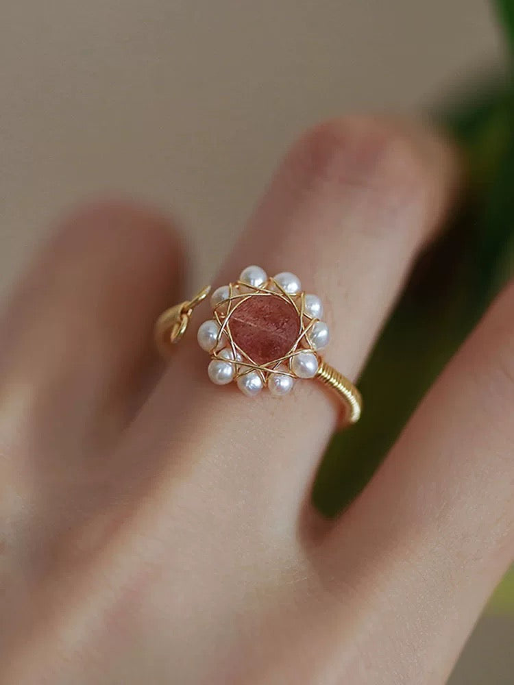 Pearl & Red agate ring/ fresh water pearl  Birthday Anniversary Wedding Engagement Auspicious gift