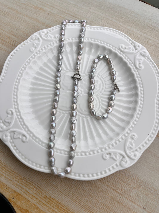 pearl necklace and bracelet set 20+8inches