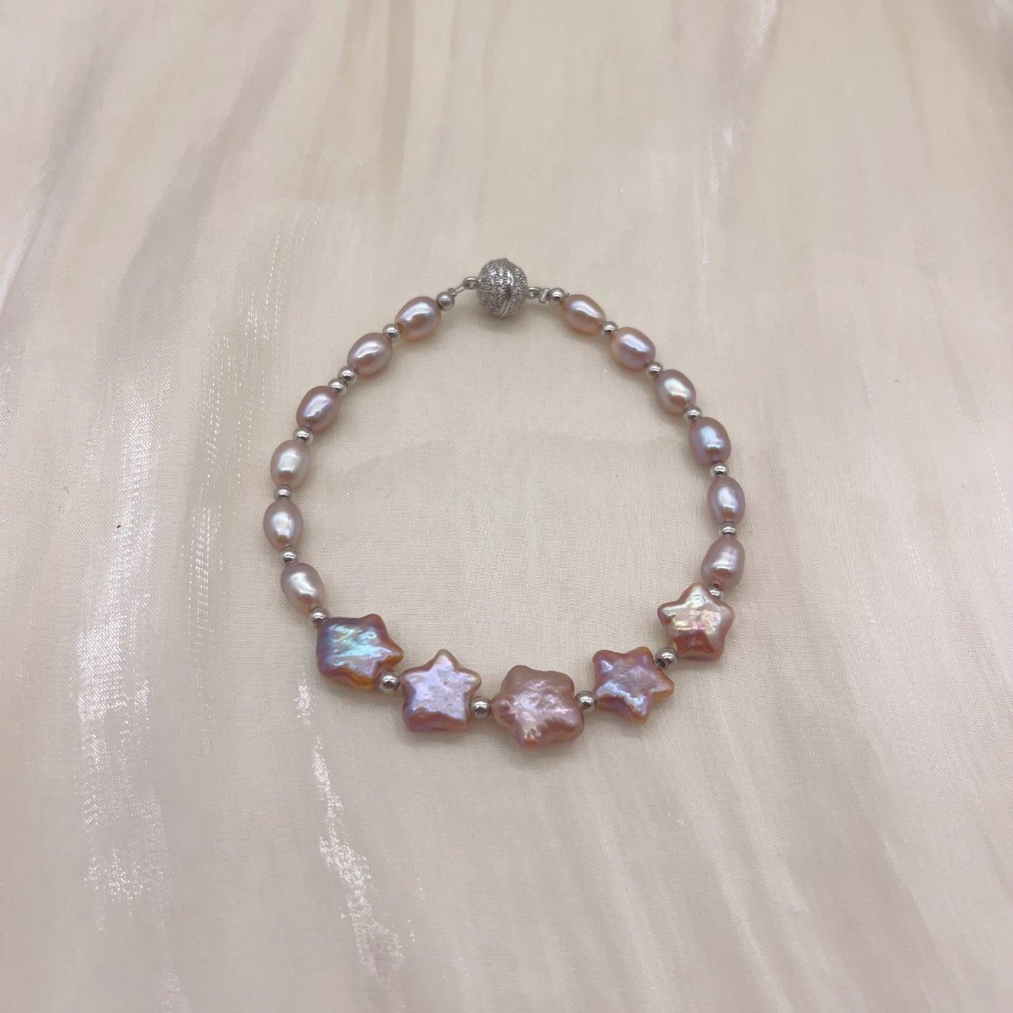 baroque pearl bracelet /Star & rainbow pearls/stainless steel/fresh water pearl