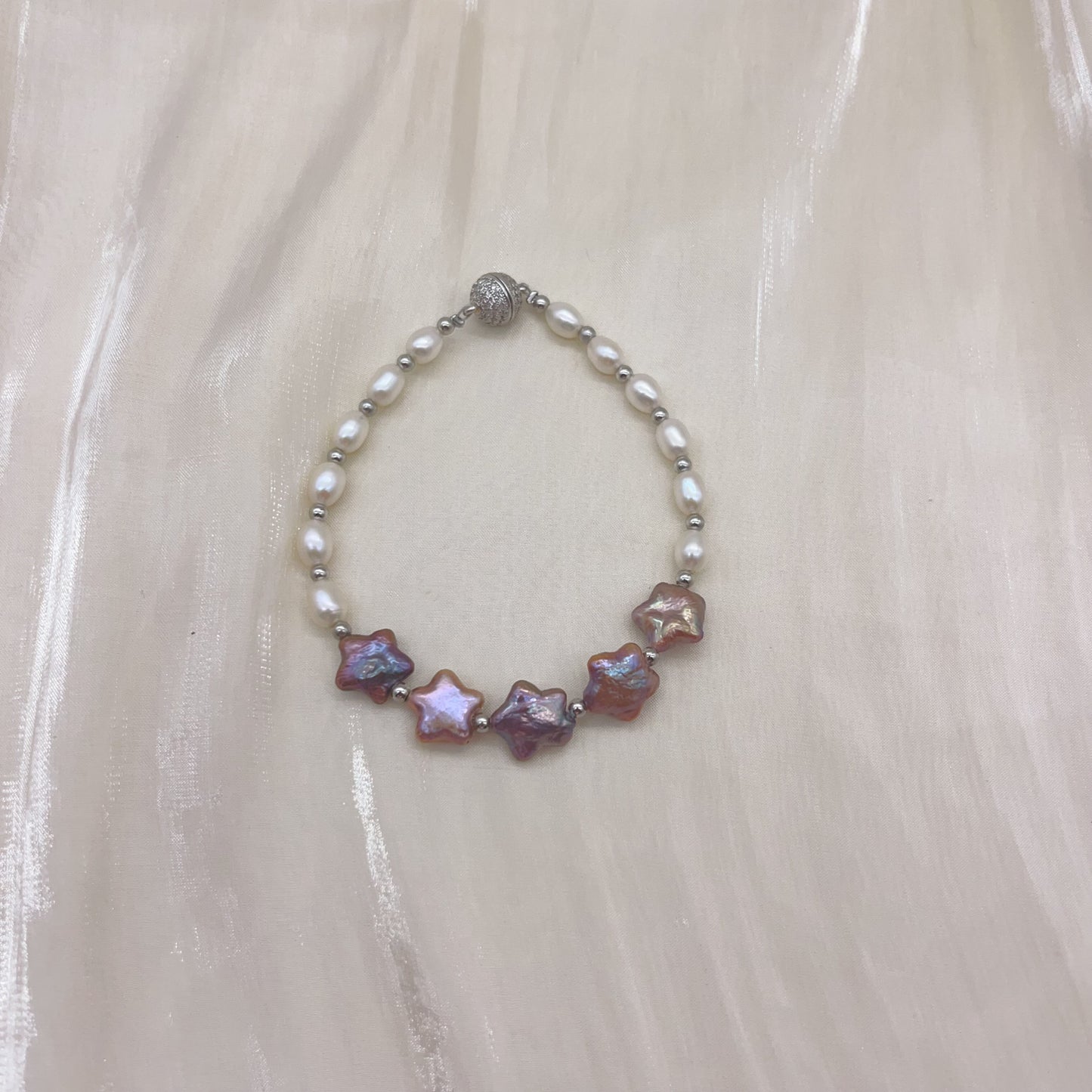 baroque pearl bracelet /Star & rainbow pearls/stainless steel/fresh water pearl