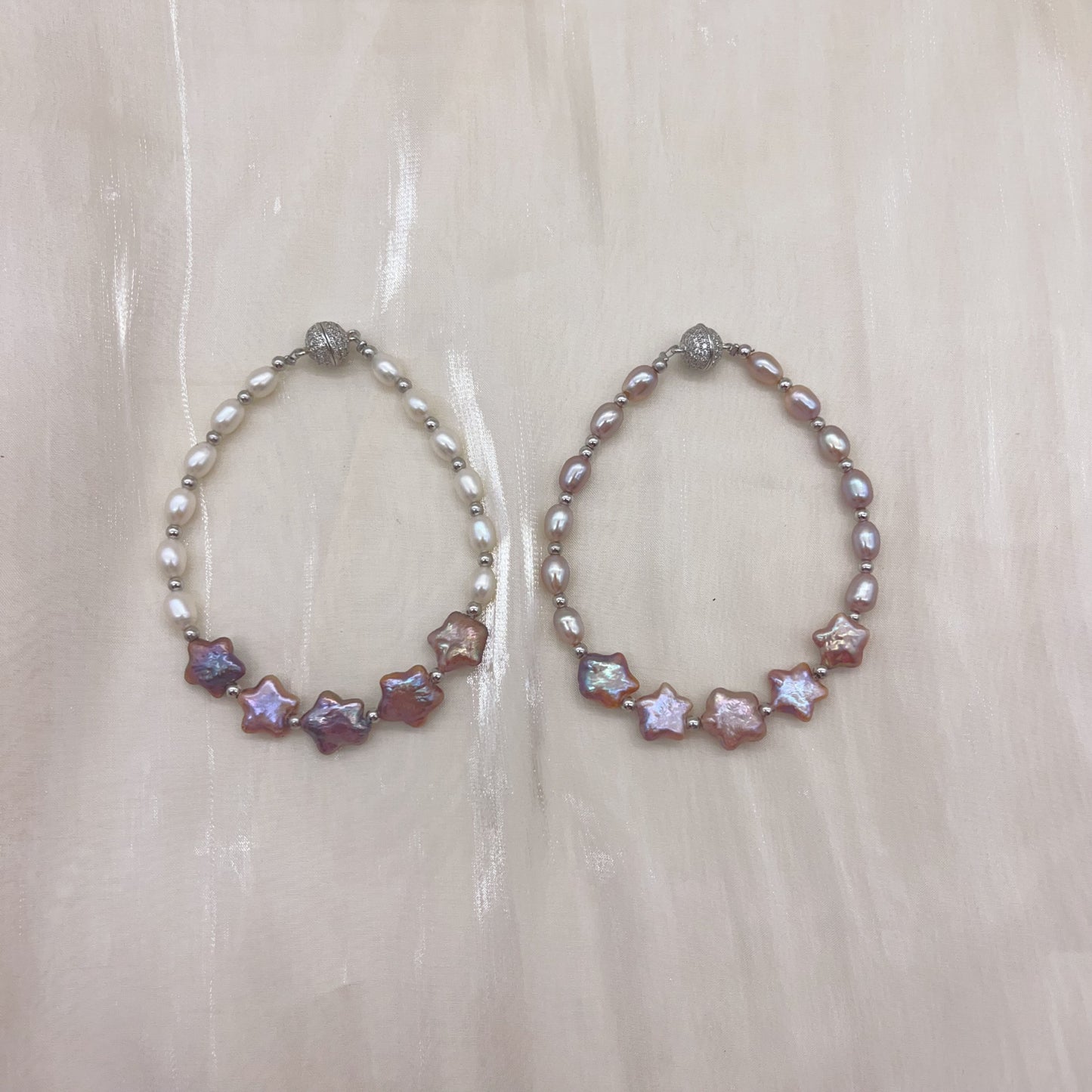 baroque pearl bracelet /Star & rainbow pearls/stainless steel/fresh water pearl