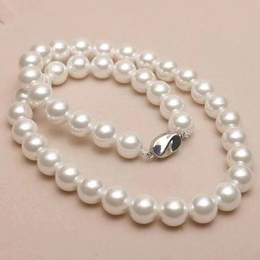 White full Pearl Necklace with 925 Sterling Silver Clip USD120 (N45)