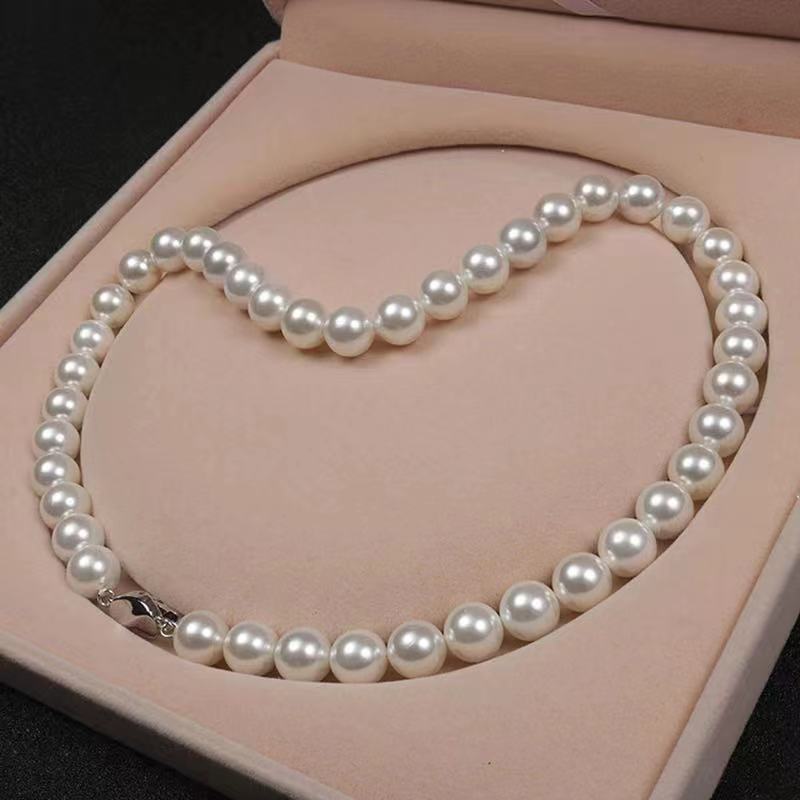 Collier de perles blanches avec clip en argent sterling 925 120 USD (N45)