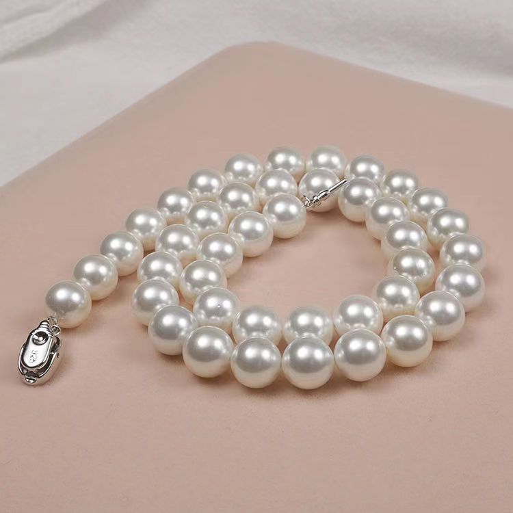 Collier de perles blanches avec clip en argent sterling 925 120 USD (N45)