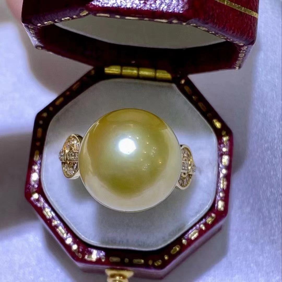 South Sea Golden Pearl Saltwater Pearl Ring in 18k Gold R55