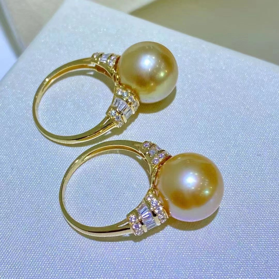 South Sea Golden Pearl Saltwater Pearl Ring in 18k Gold R56