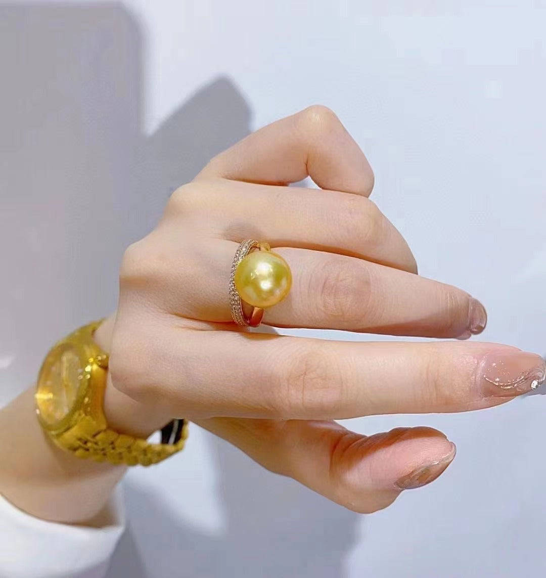 South Sea Golden Pearl Saltwater Pearl  ring  in 18k Gold R53