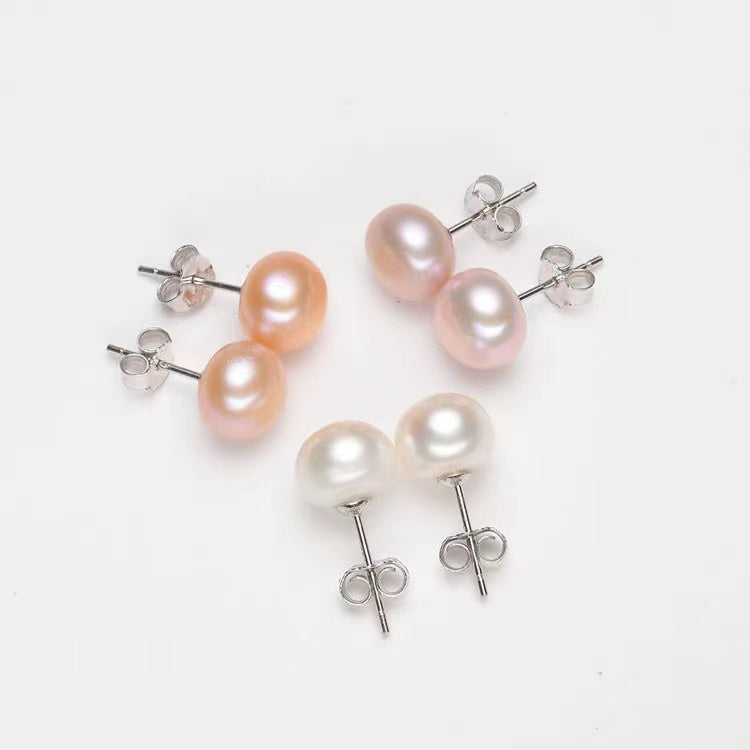 Fresh Water Pearl Earring Stud for Flashsale in S925 Sterling Silver 9mm-10mm white Color Pearl Earring USD20 (E43)