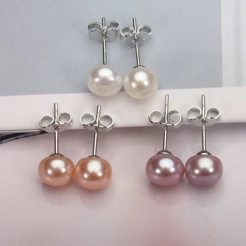 Fresh Water Pearl Earring Stud for Flashsale in S925 Sterling Silver 9mm-10mm white Color Pearl Earring USD20 (E43)