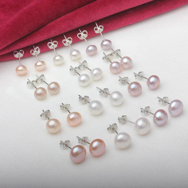 Fresh Water Pearl Earring Stud for Flashsale in S925 Sterling Silver 9mm-10mm white Color Pearl Earring USD20 (E43)