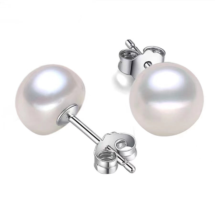 Boucle d'oreille en perles d'eau douce, pour vente flash, en argent Sterling S925, 9mm-10mm, couleur blanche, 20 USD (E43)