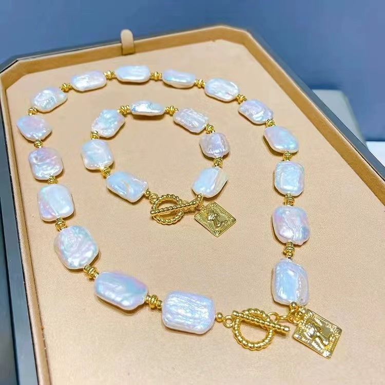 Rectangle baroque  pearl set USD288 (S24)